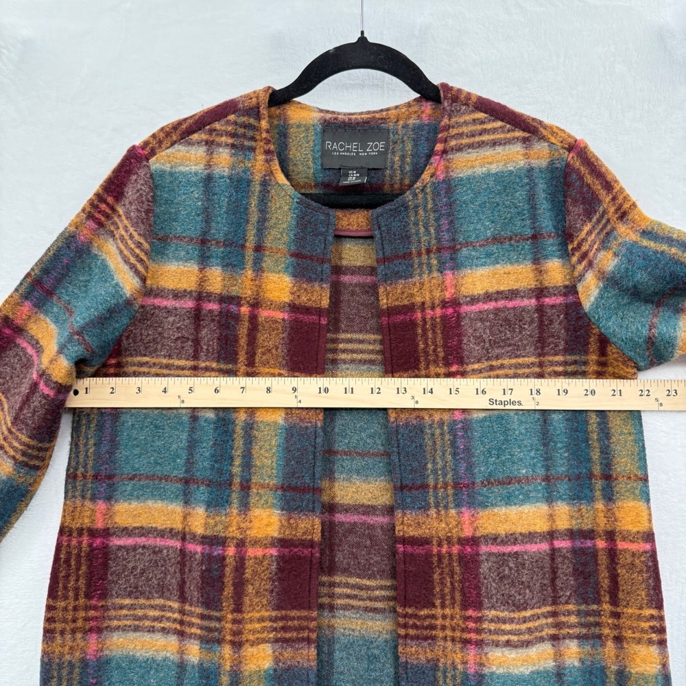 Rachel Zoe Wool Blend Retro Plaid Open Coat Shacket Medium Heritage Cabincore - Picture 7 of 8